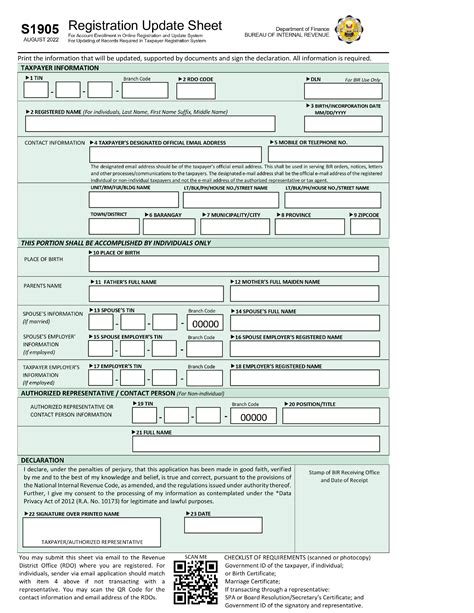 bir form 1905 excel|bir form s1905 registration update sheet.